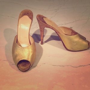 Christian Louboutin Gold and Cork Heels, 38